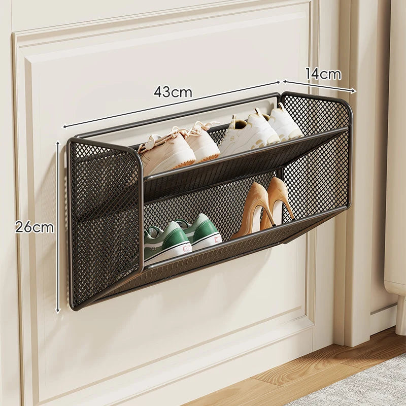 Shoe Rack Wall-Mounted Ventilated Mesh Hinged Front