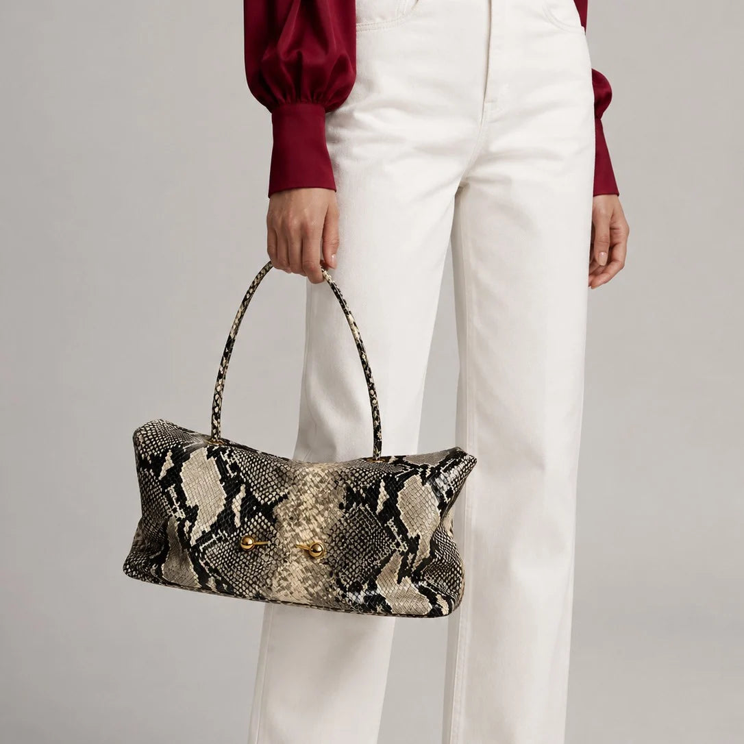 Shoulder Bag Crocodile-Texture Vegan Leather Spacious Interior