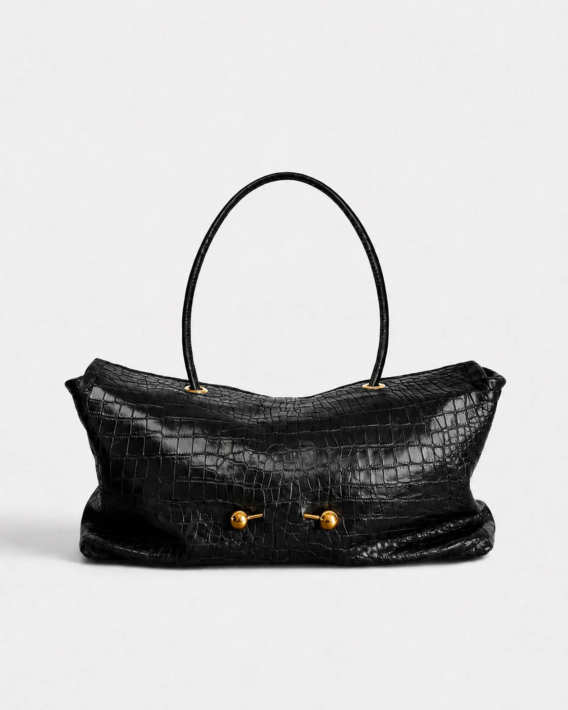 Shoulder Bag Crocodile-Texture Vegan Leather Spacious Interior Gold-Tone Hardware