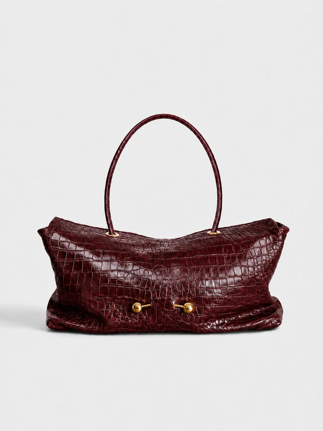 Shoulder Bag Crocodile-Texture Vegan Leather Spacious Interior Gold-Tone Hardware