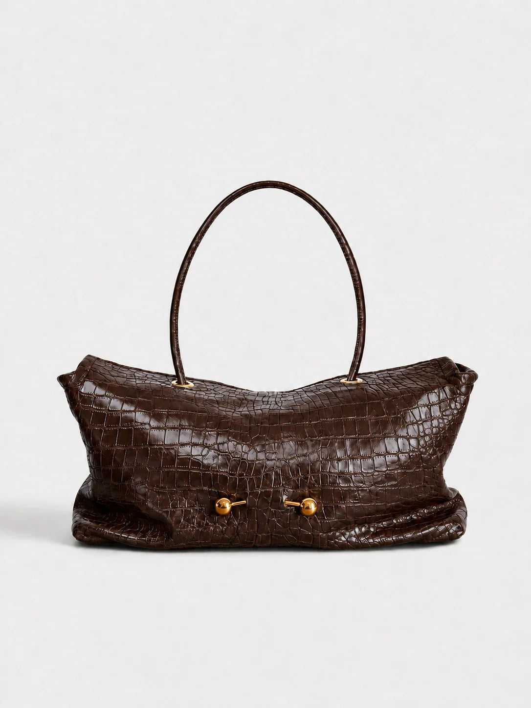 Shoulder Bag Crocodile-Texture Vegan Leather Spacious Interior Gold-Tone Hardware