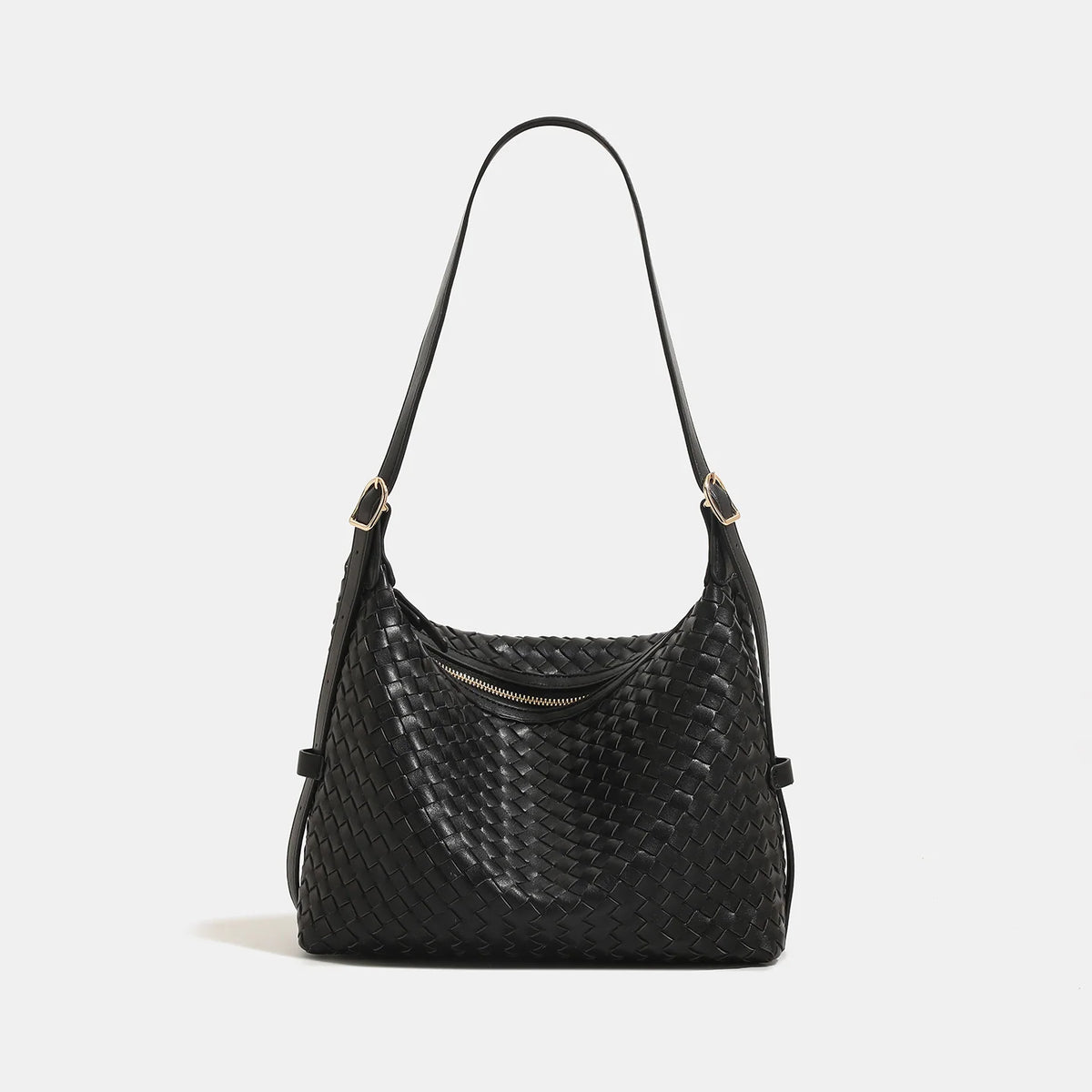 Shoulder Bag Woven Leather Spacious Interior Zip Closure