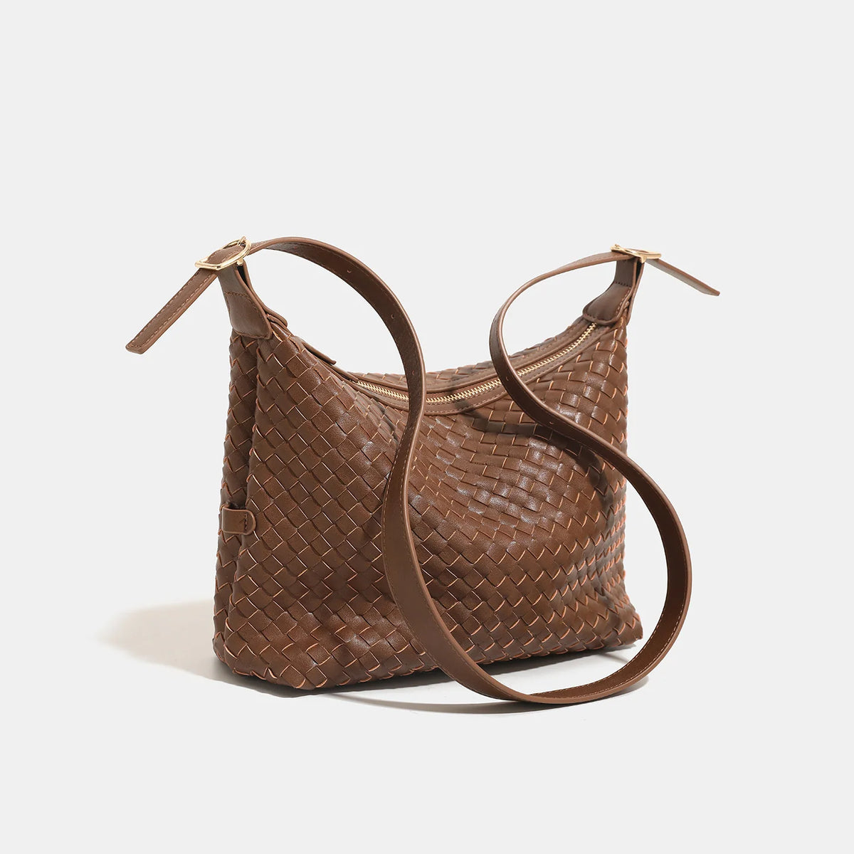 Shoulder Bag Woven Leather Spacious Interior Zip Closure