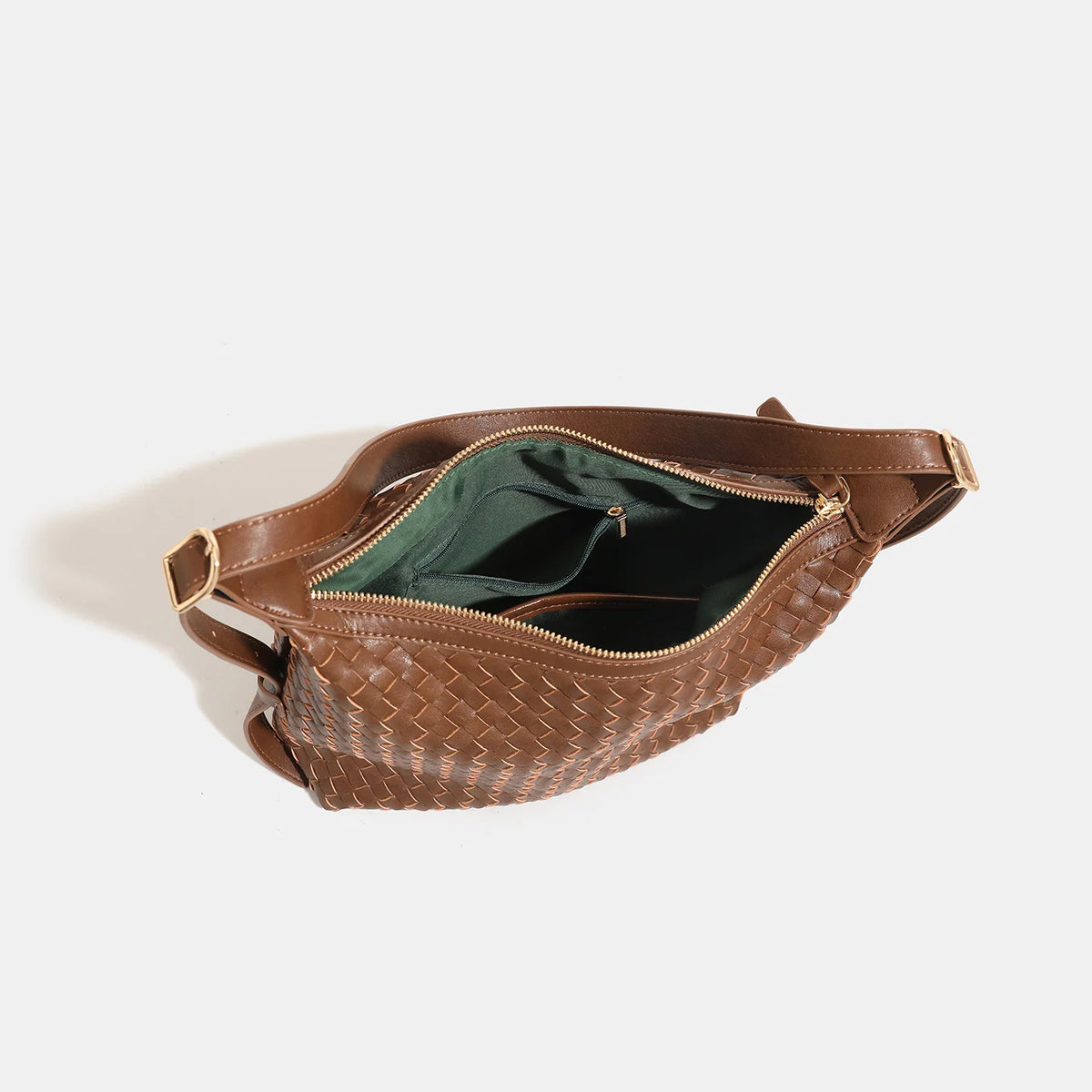 Shoulder Bag Woven Leather Spacious Interior Zip Closure