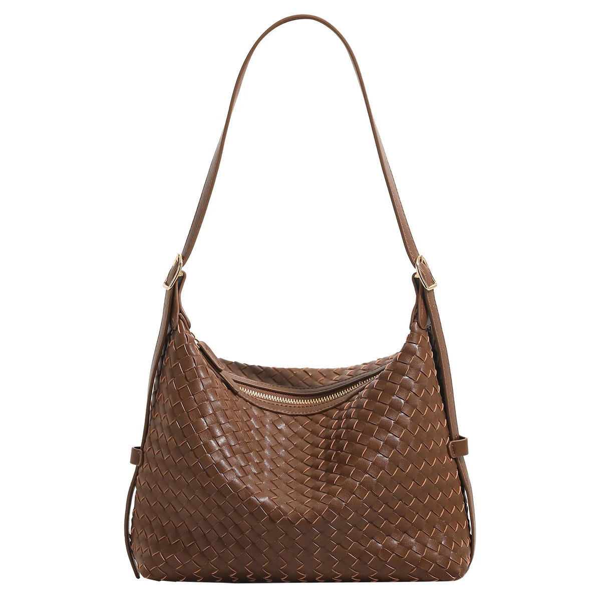 Shoulder Bag Woven Leather Spacious Interior Zip Closure