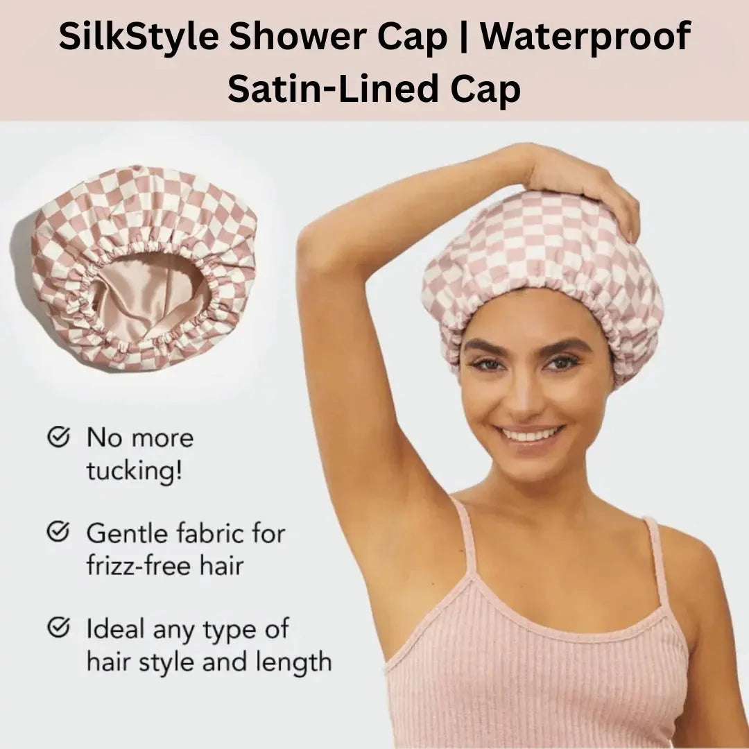 Shower Cap Waterproof Satin-Lined Adjustable Reusable