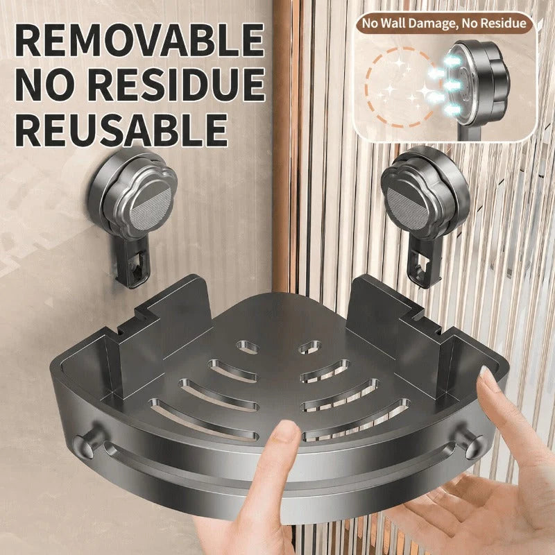 Shower Corner Shelf No-Drill Suction Mount Fast-Draining