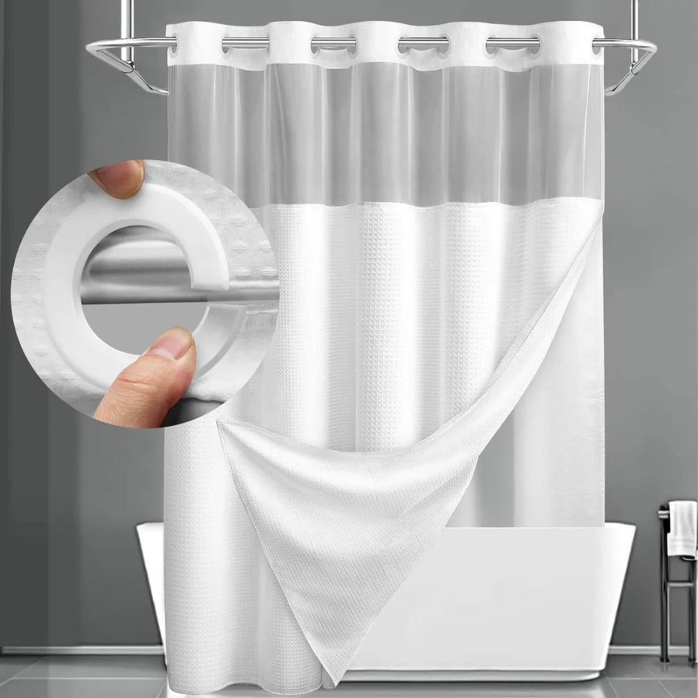Shower Curtain Waffle Fabric Double-Layer Water-Resistant Liner Reinforced Eyelets