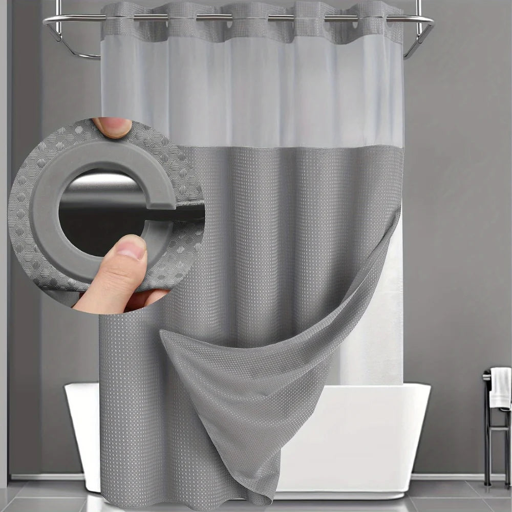Shower Curtain Waffle Fabric Double-Layer Water-Resistant Liner Reinforced Eyelets