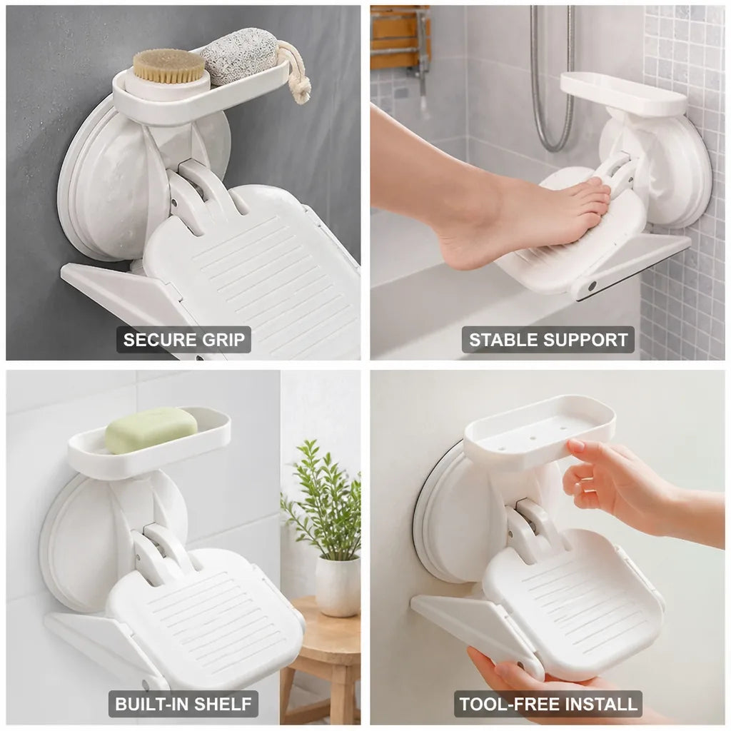 Shower Footrest Suction Cup Mount Integrated Shelf