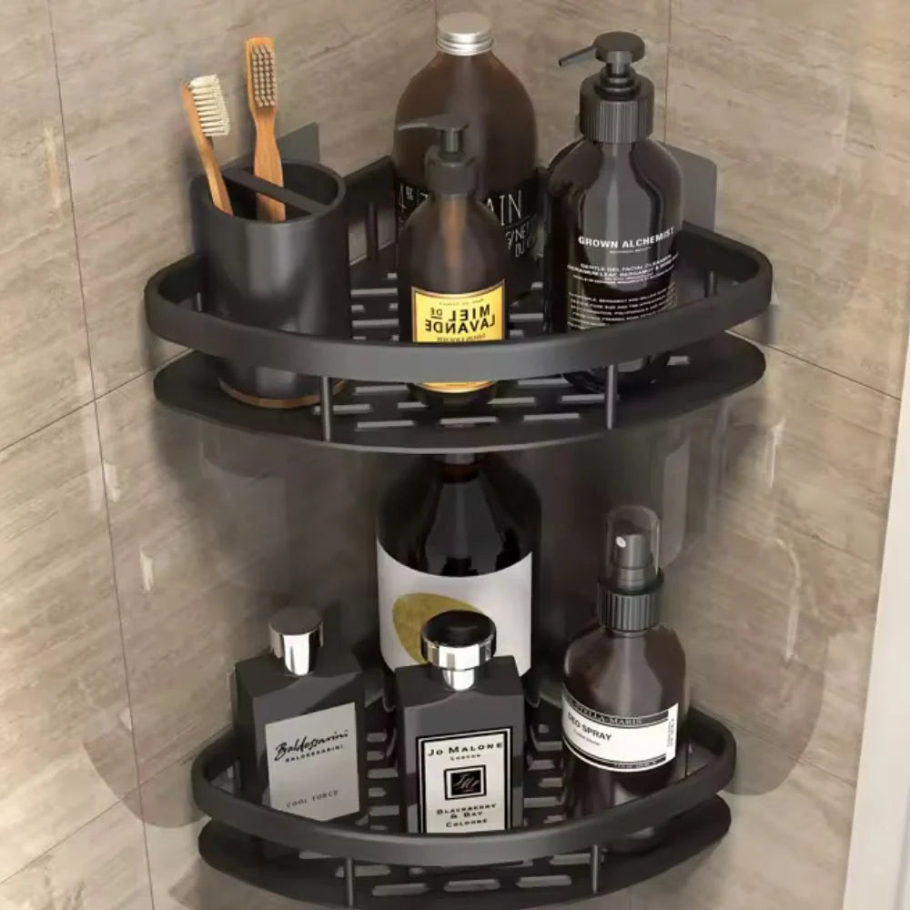 Shower Shelf Aluminum Corner No-Drill Adhesive Mounting Open Drainage