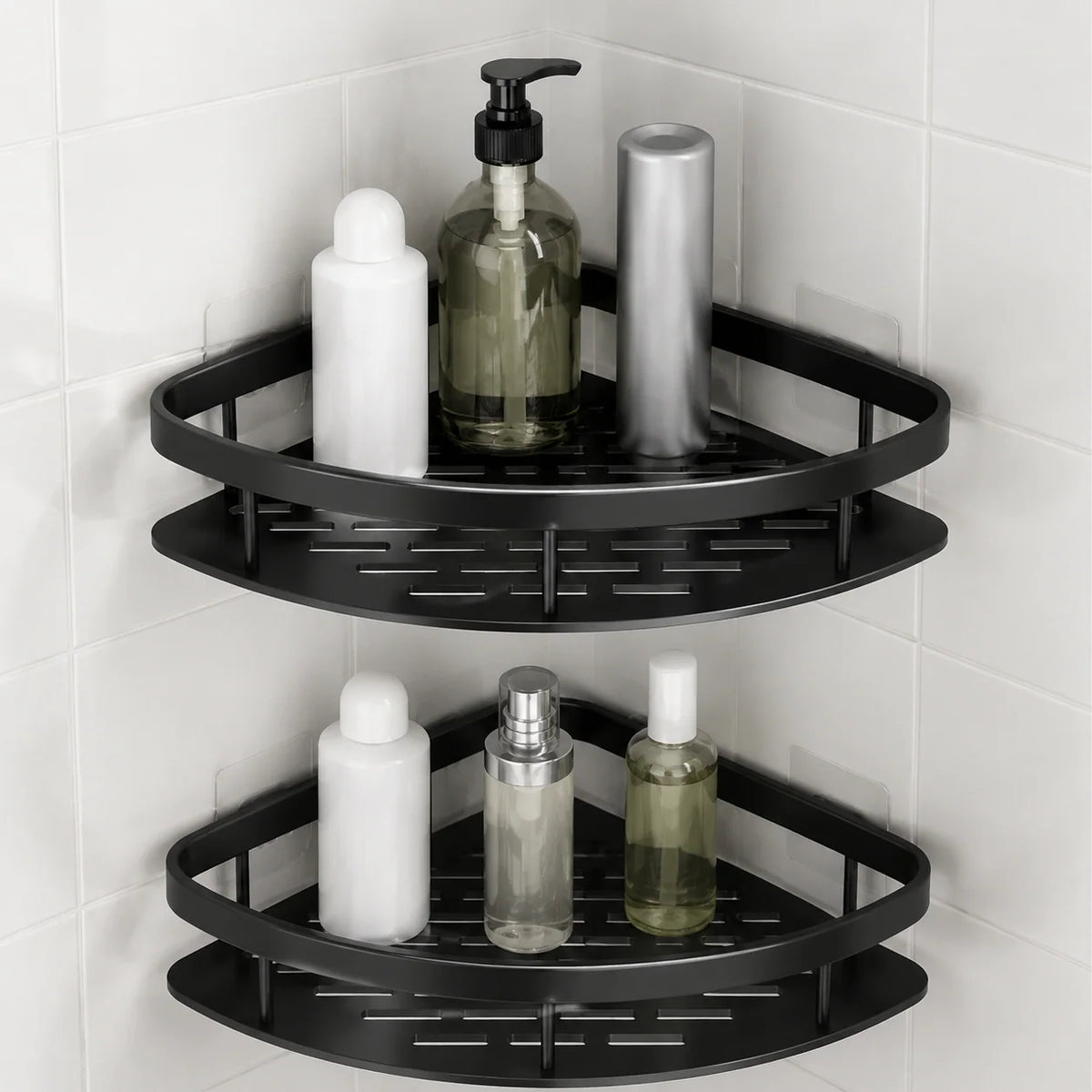 Shower Shelf Aluminum Corner No-Drill Adhesive Mounting Open Drainage