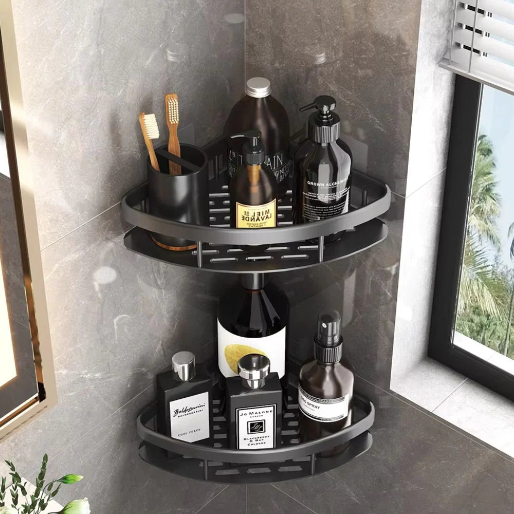 Shower Shelf Aluminum Corner No-Drill Adhesive Mounting Open Drainage