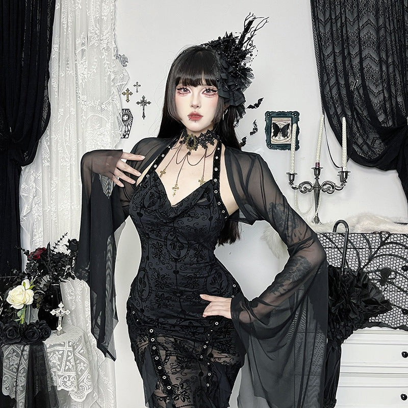 Shrug Sheer Mesh Cropped Bat Sleeves