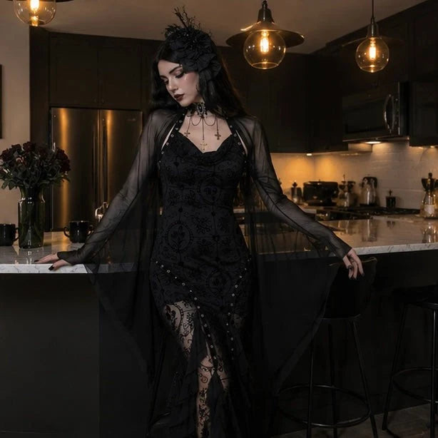 Shrug Sheer Mesh Cropped Bat Sleeves