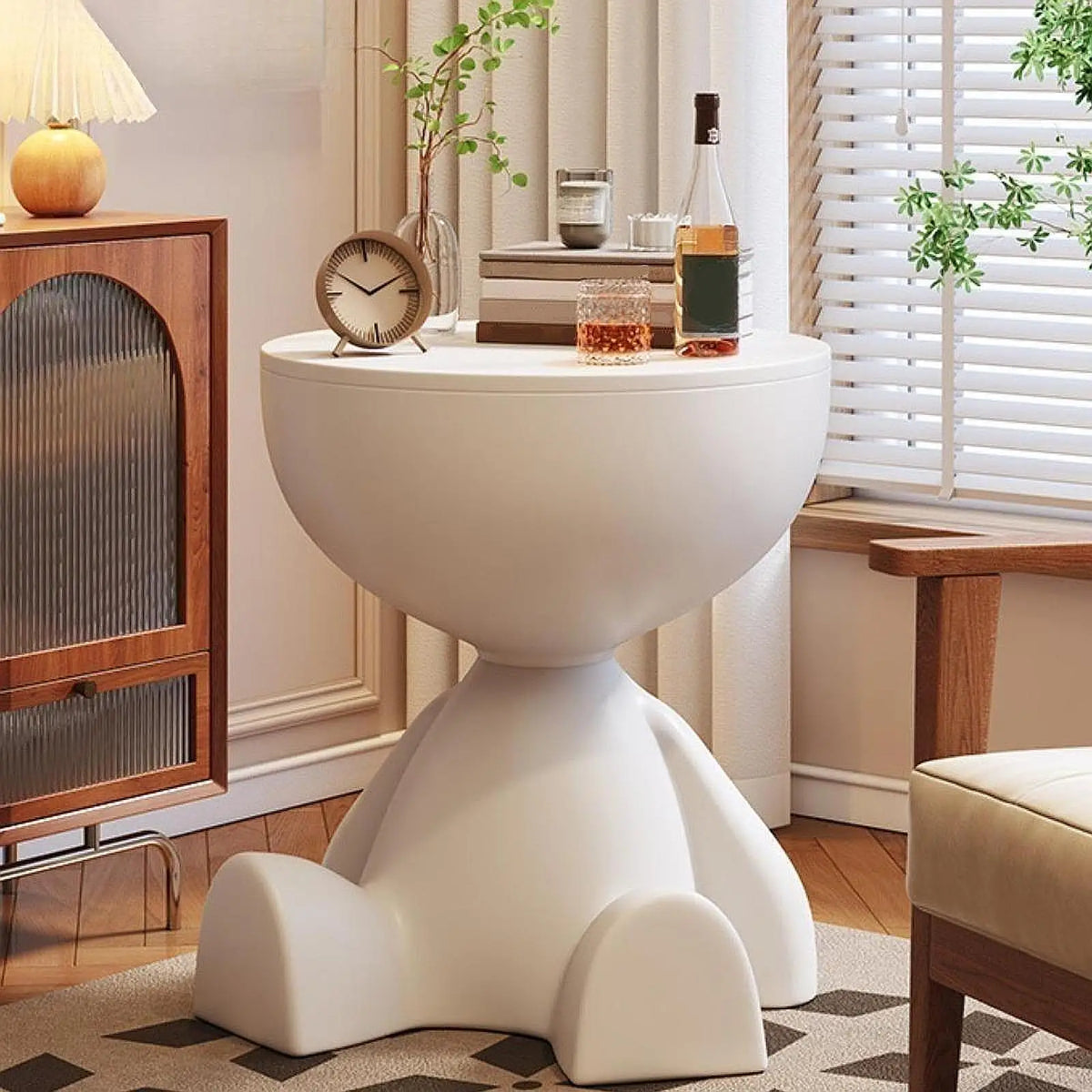 Side Table Bear Pedestal Flat Round Top Lightweight & Stable