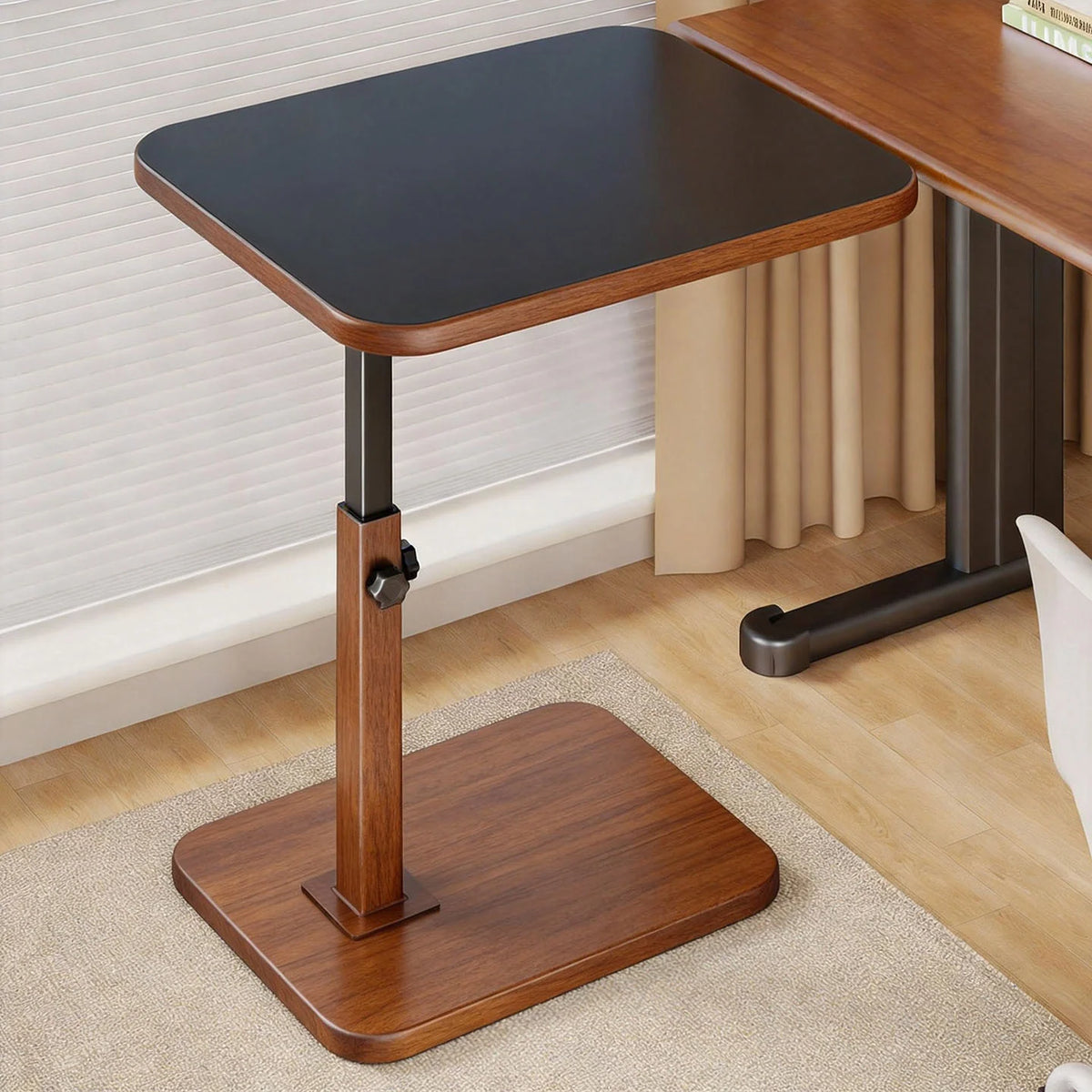 Side Table Height-Adjustable Wood-Look Top Stable Weighted Base