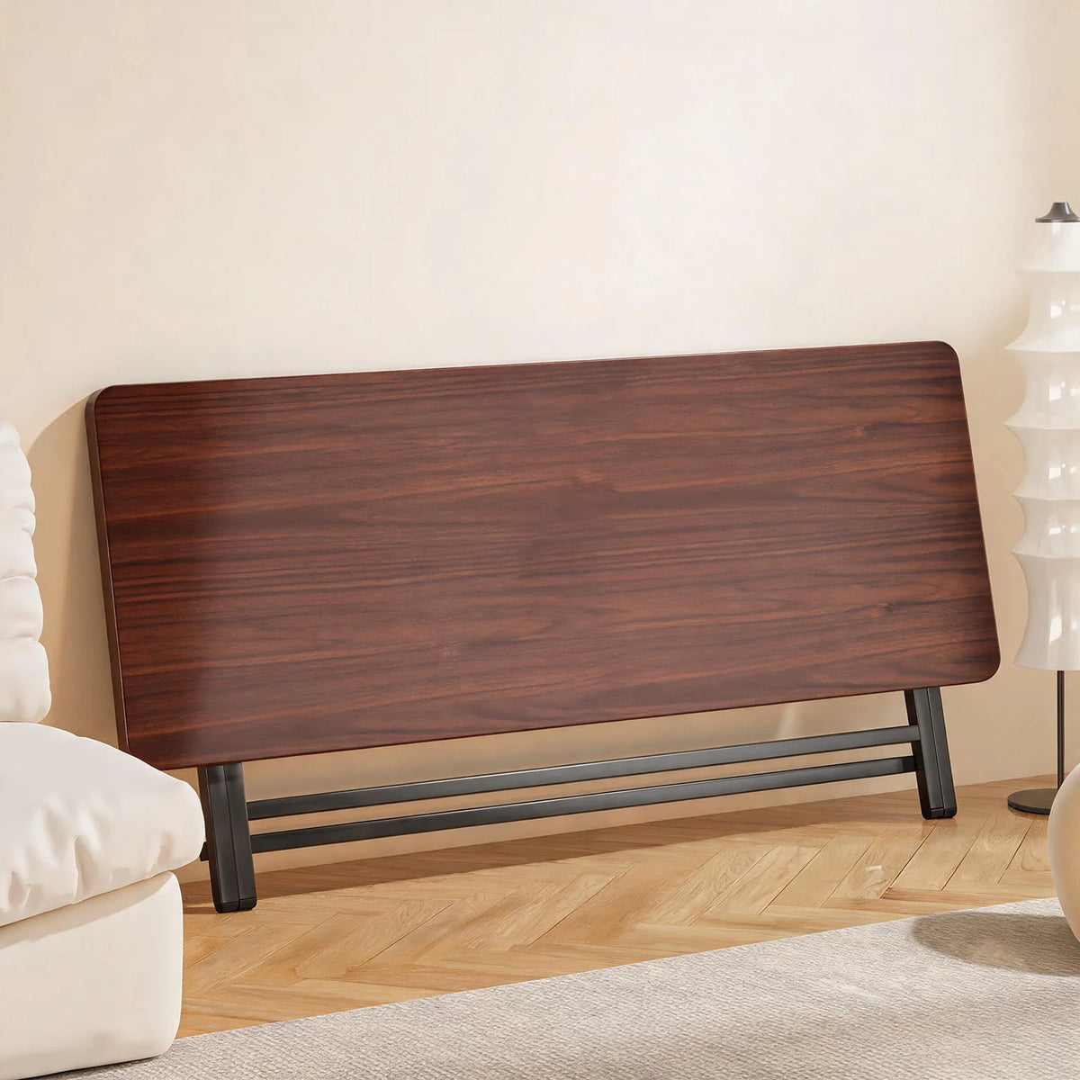 Side Table Marble-Effect Top Foldable X-Leg Design