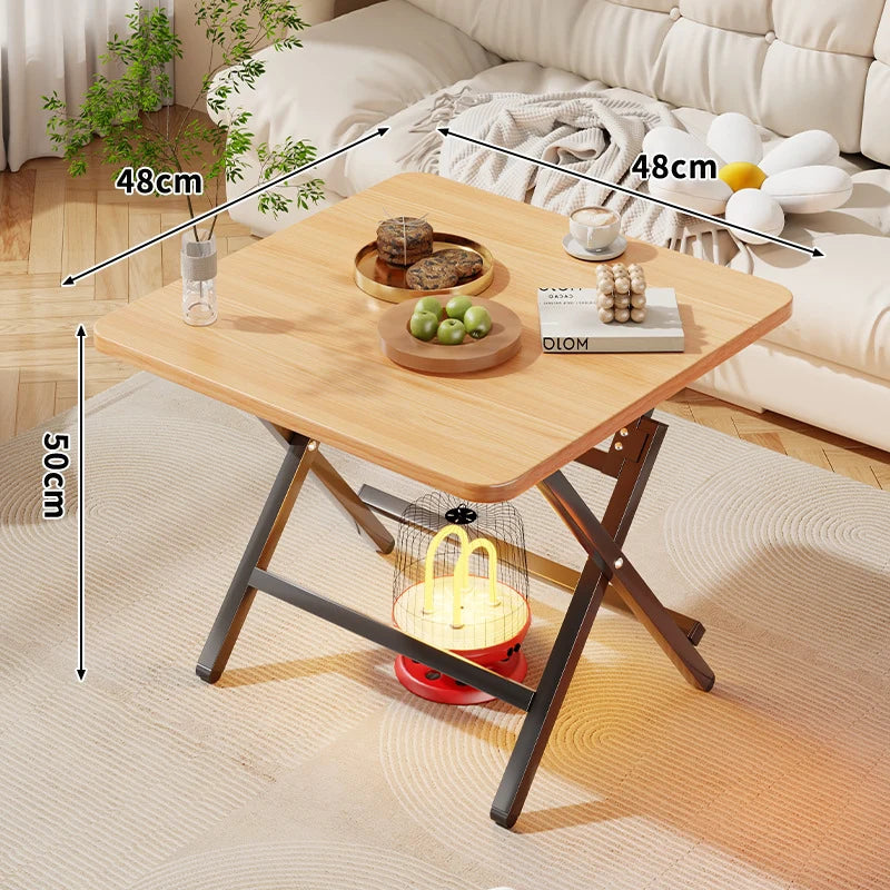 Side Table Marble-Effect Top Foldable X-Leg Design