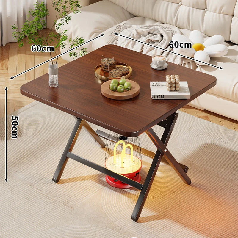 Side Table Marble-Effect Top Foldable X-Leg Design