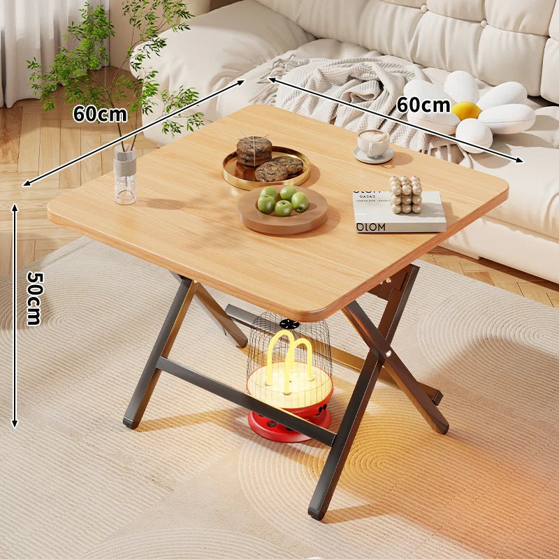 Side Table Marble-Effect Top Foldable X-Leg Design
