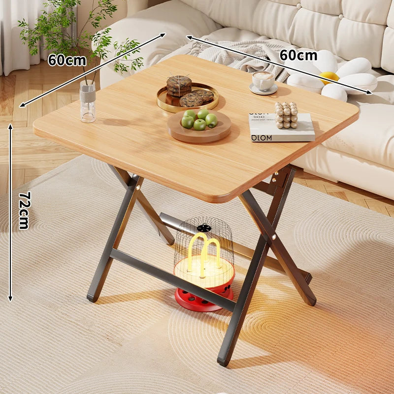 Side Table Marble-Effect Top Foldable X-Leg Design