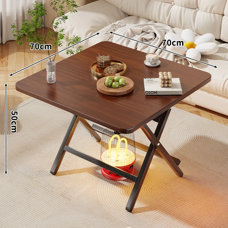 Side Table Marble-Effect Top Foldable X-Leg Design