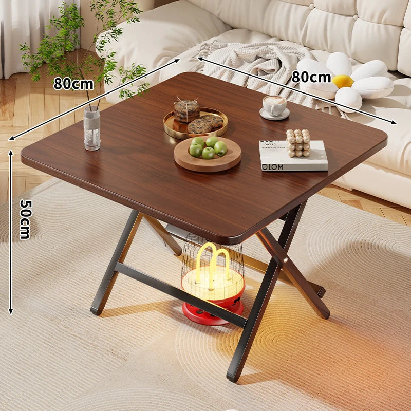 Side Table Marble-Effect Top Foldable X-Leg Design