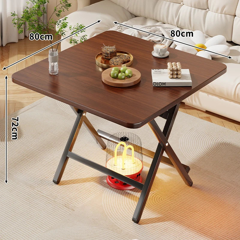 Side Table Marble-Effect Top Foldable X-Leg Design
