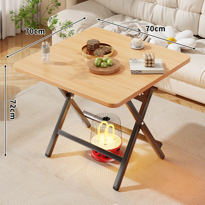 Side Table Marble-Effect Top Foldable X-Leg Design