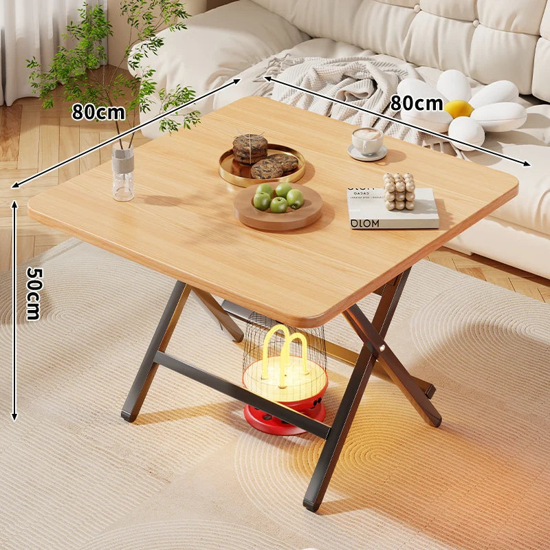 Side Table Marble-Effect Top Foldable X-Leg Design