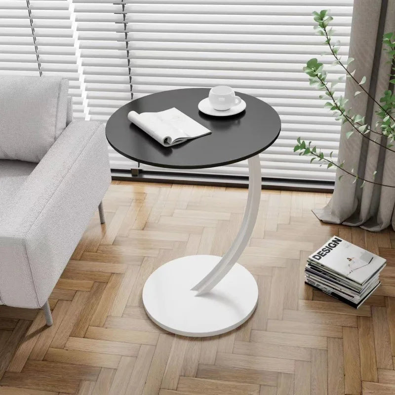 Side Table Round Wood Top Steel Frame Compact Design