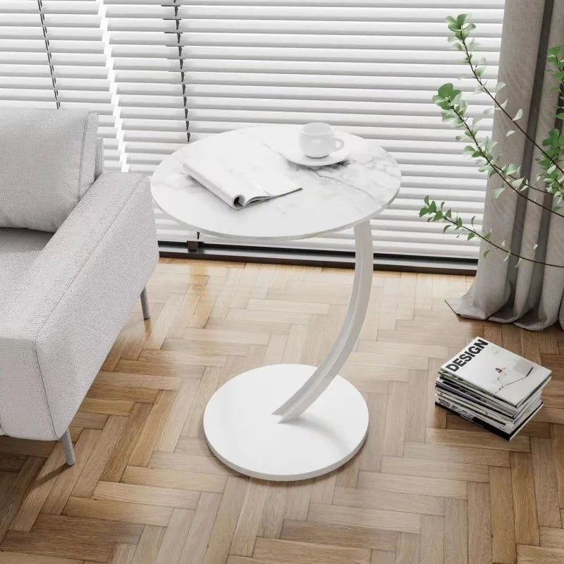 Side Table Round Wood Top Steel Frame Compact Design