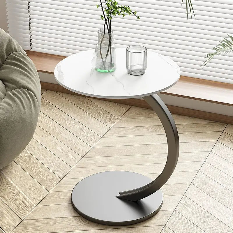 Side Table Round Wood Top Steel Frame Compact Design