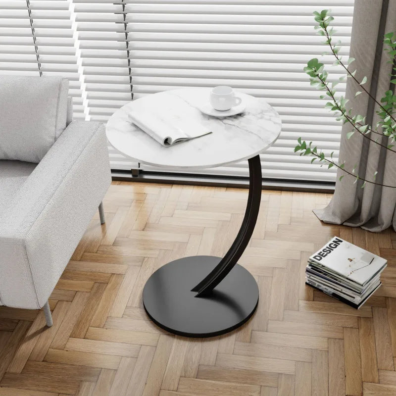 Side Table Round Wood Top Steel Frame Compact Design