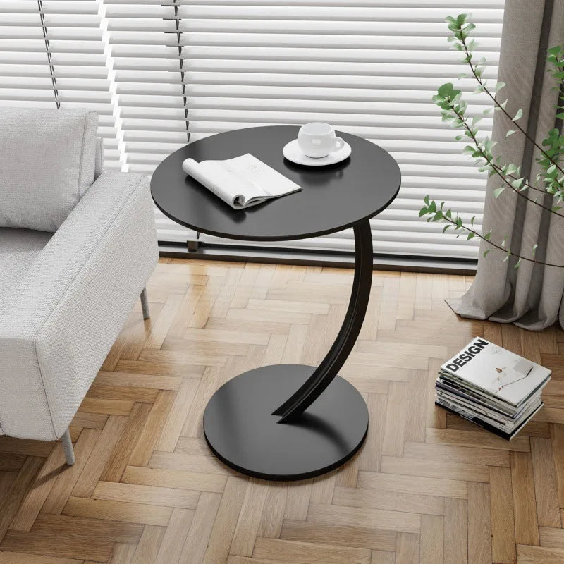Side Table Round Wood Top Steel Frame Compact Design