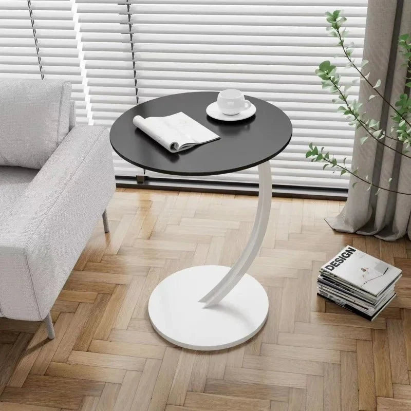 Side Table Wood And Steel Round Design Compact for Small Spaces