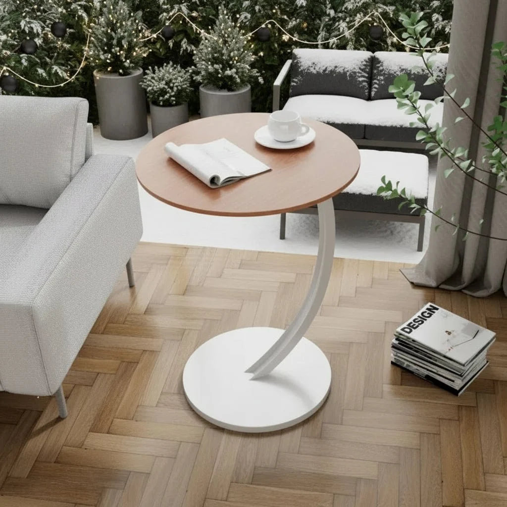 Side Table Wood And Steel Round Design Compact for Small Spaces