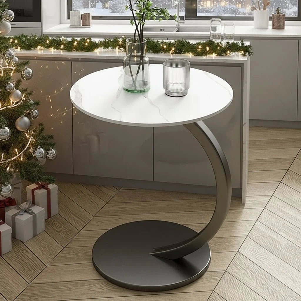 Side Table Wood And Steel Round Design Compact for Small Spaces
