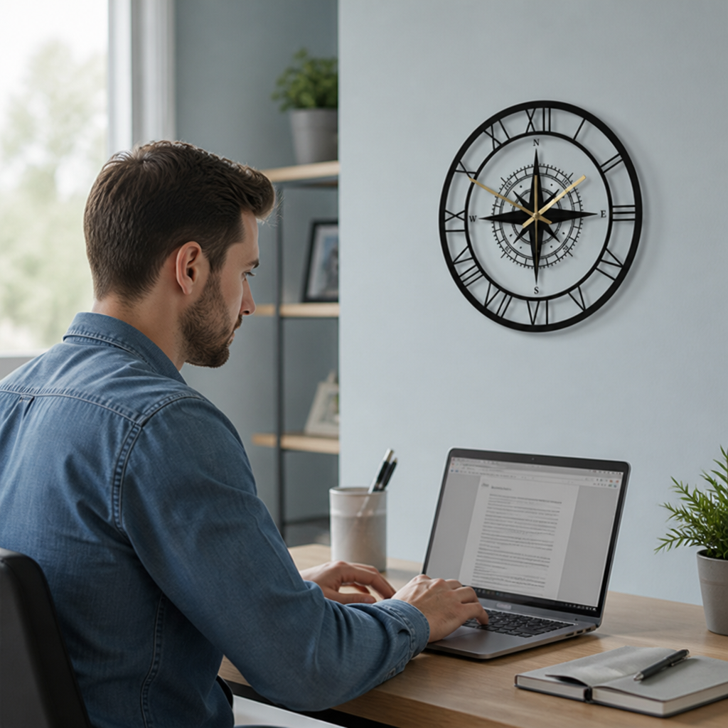 Silent Acrylic Nautical Compass Wall Clock (LED Option)