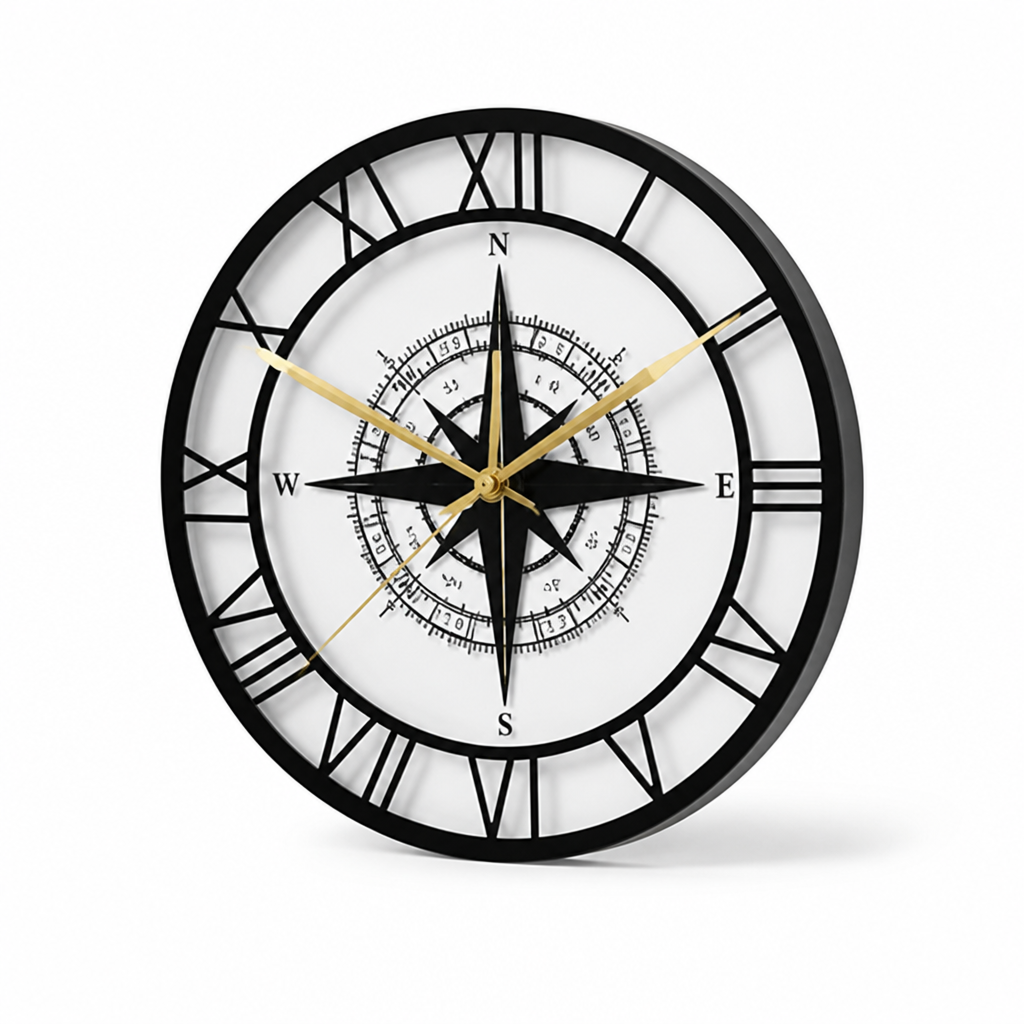 Silent Acrylic Nautical Compass Wall Clock (LED Option)