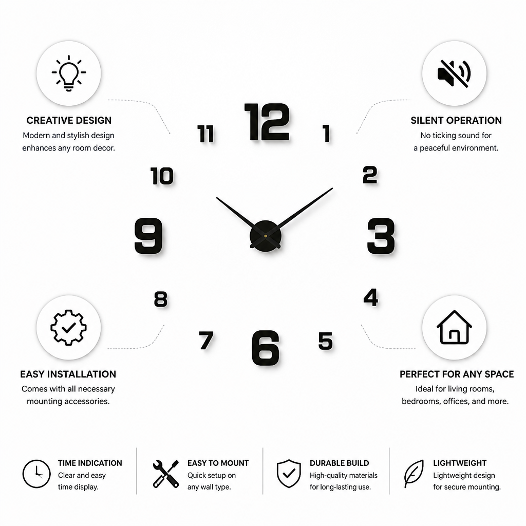 Silent Creative Wall Clock (Easy Mount)