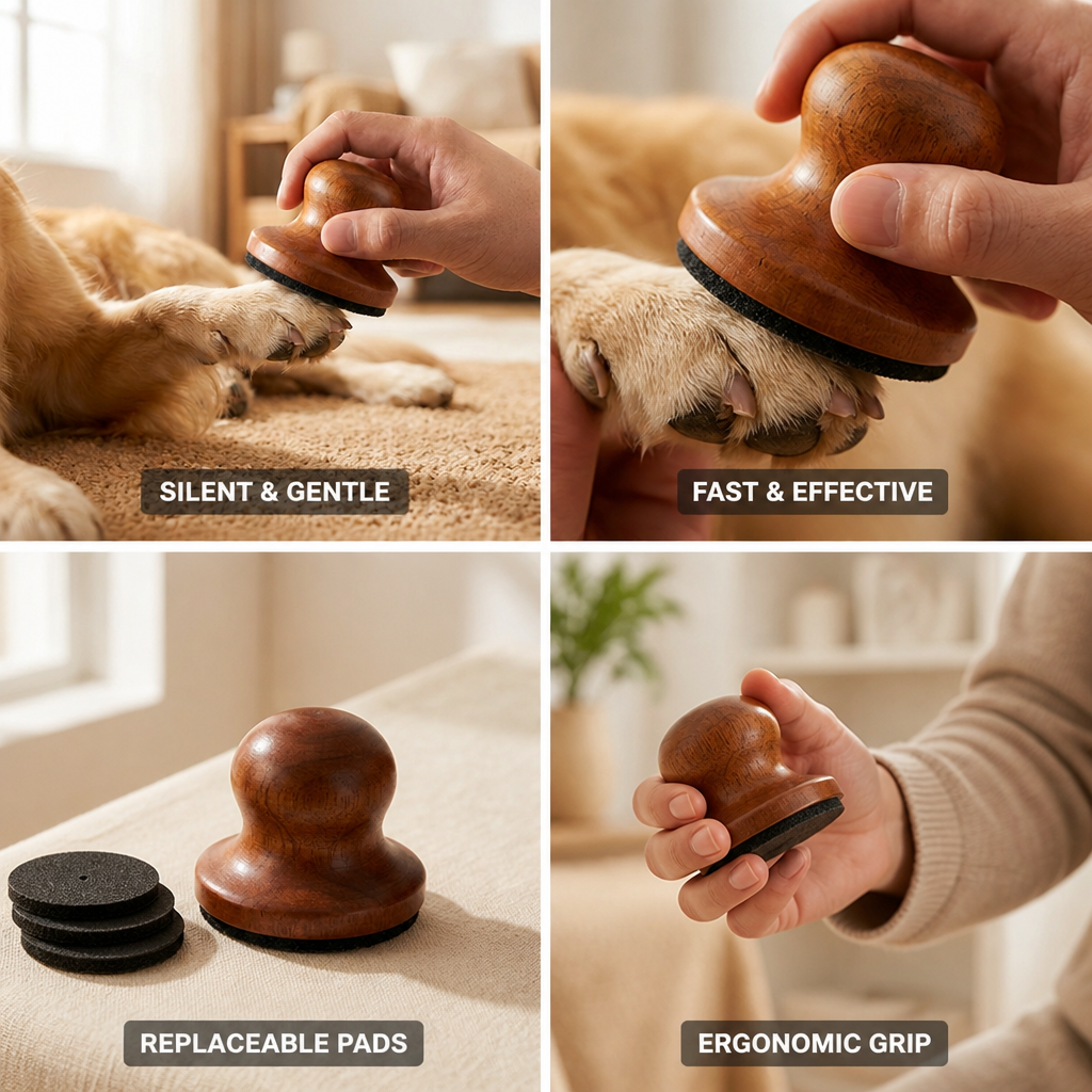 Silent Ergonomic Wooden Pet Nail File (Includes 3 Pads)