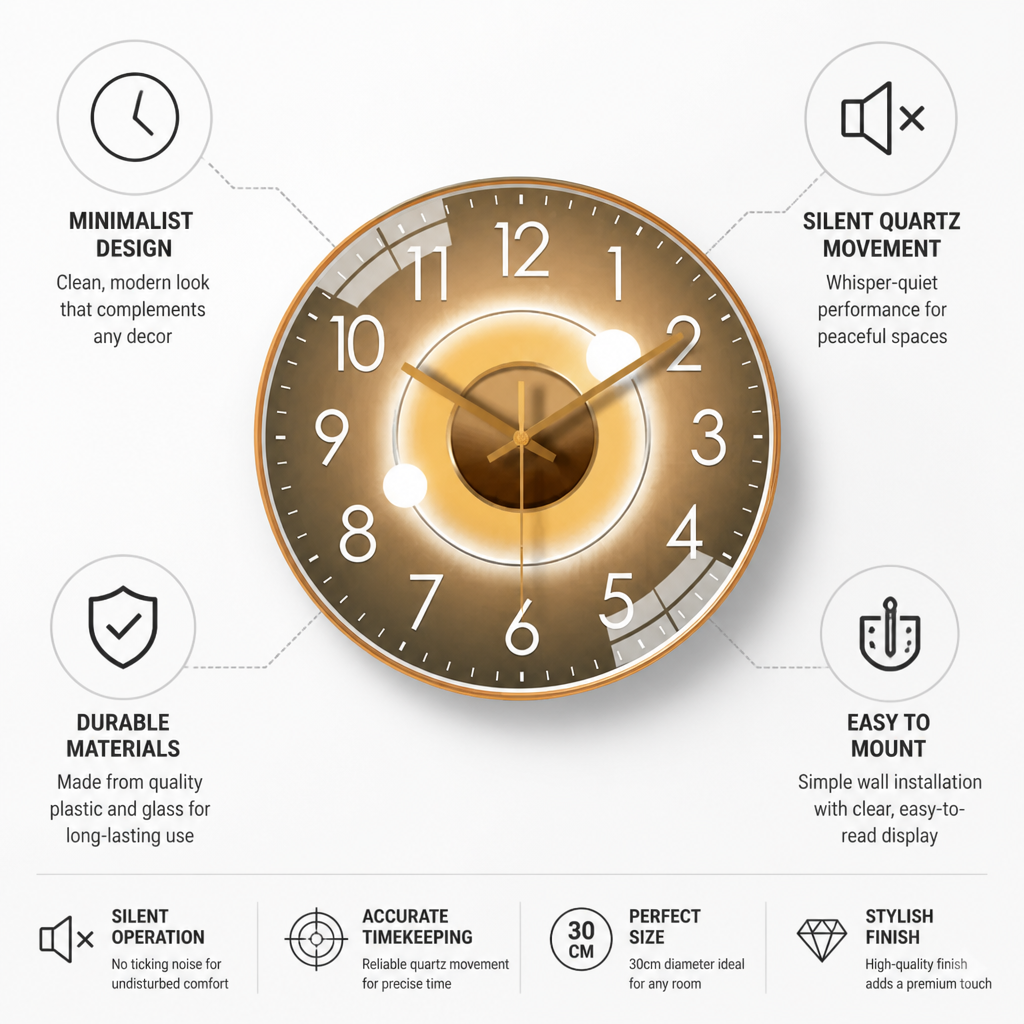 Silent Quartz Minimalist Wall Clock (30cm)