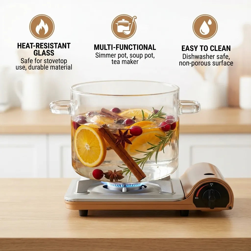 Simmer Pot Clear Borosilicate Glass Stovetop-Safe With Lid