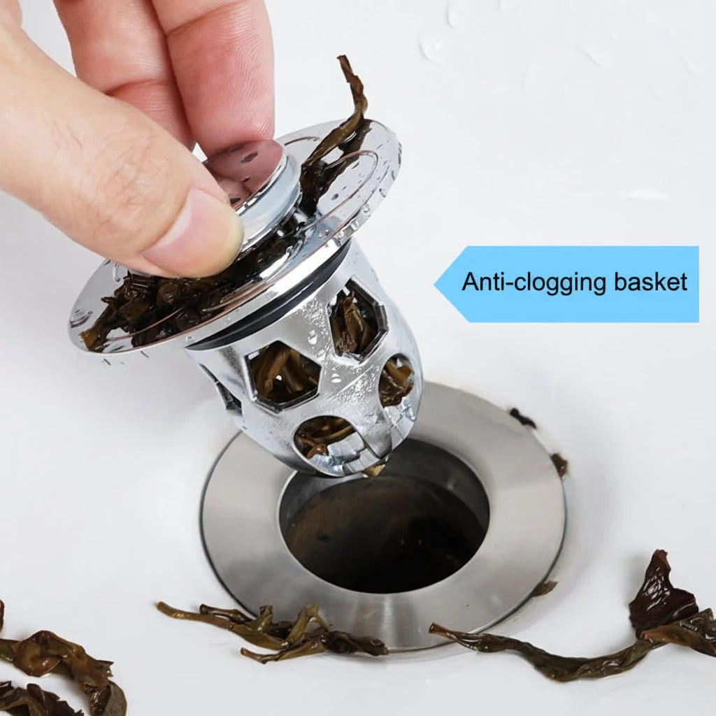 Sink Stopper Push-to-Seal Anti-Clog Stainless Steel