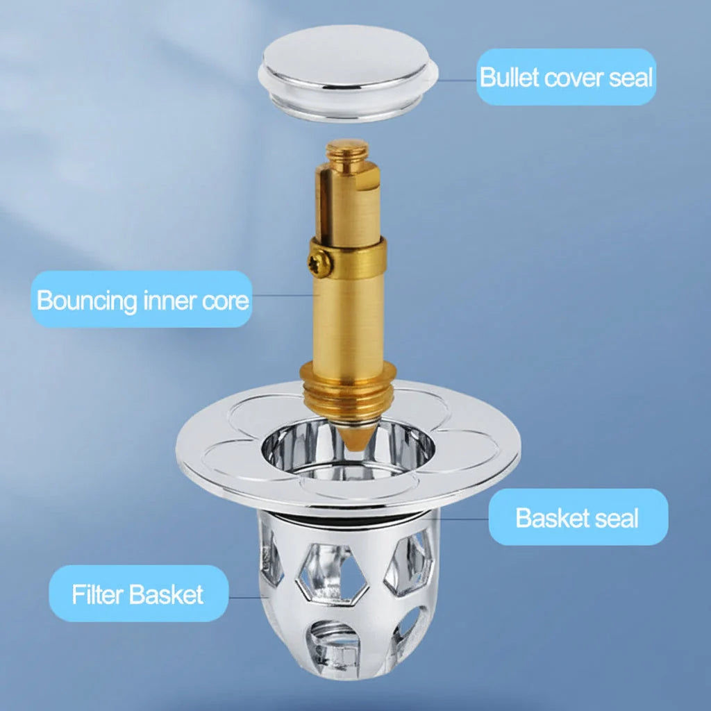 Sink Stopper Push-to-Seal Anti-Clog Stainless Steel