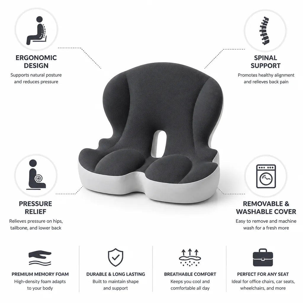 Sitzkissen Orthopädischer Memory-Schaum Abnehmbarer & Waschbarer Bezug