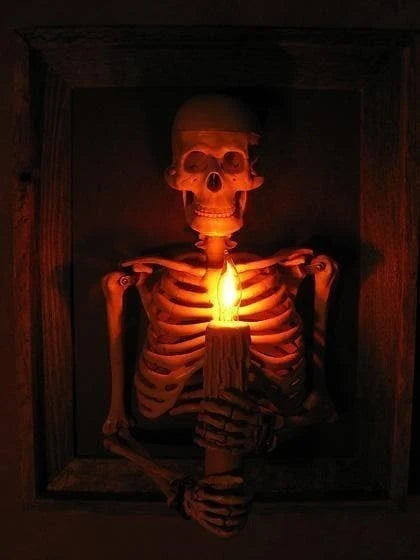 Skeleton Wall Art Framed Life-Size 3D Flickering Candle Light