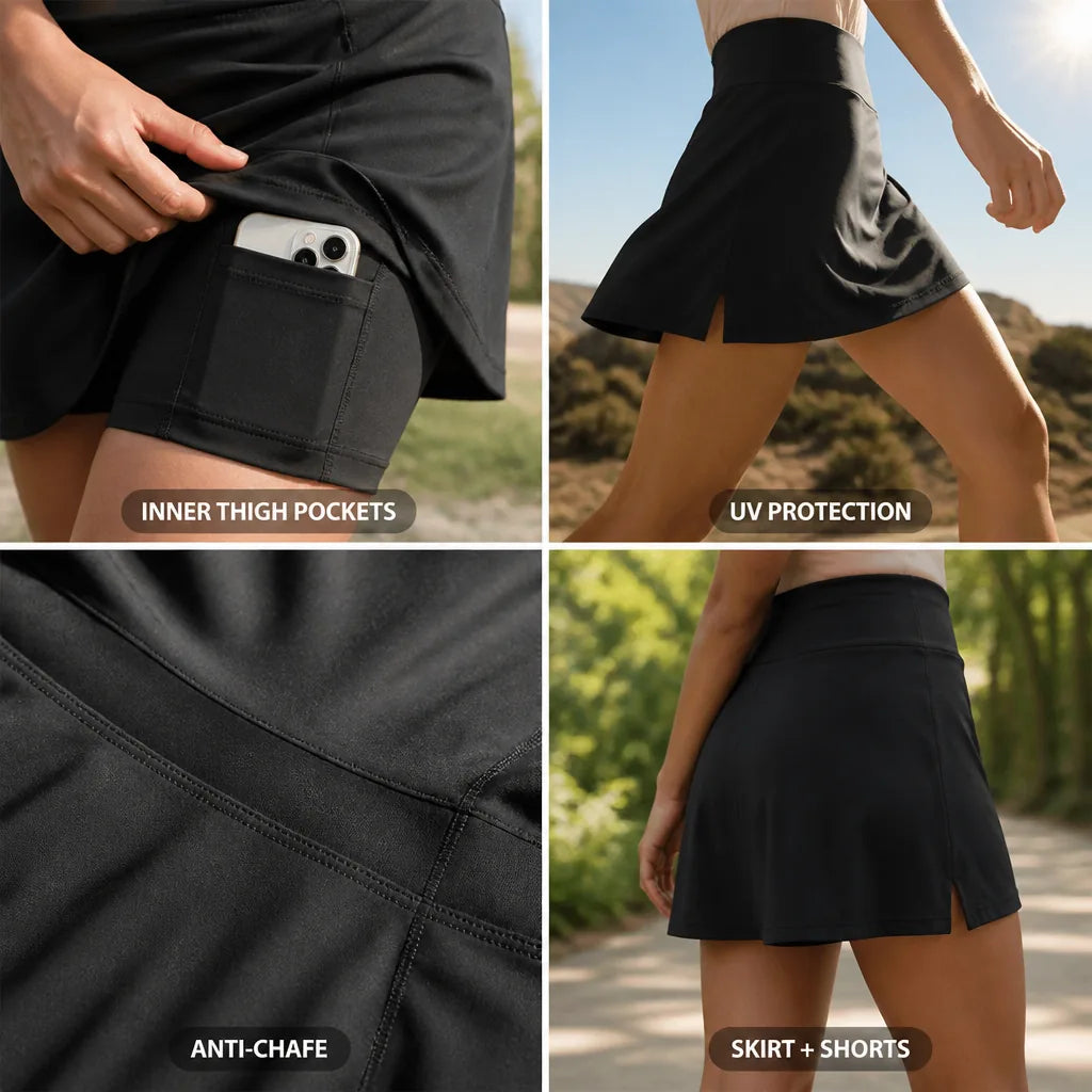 Skort UV-Cut Inner Thigh Pockets Anti-Chafe